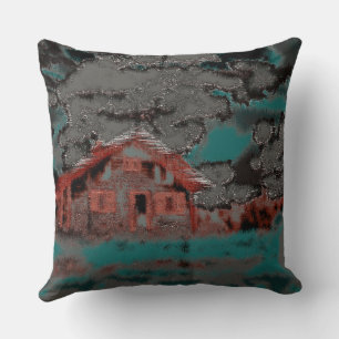 Old clay house with drizzled motion, under clouds cushion