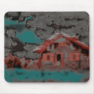 Old clay house with drizzled motion, under clouds mouse mat