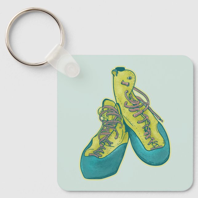 Old climbing shoes rock climbing key ring (Front)
