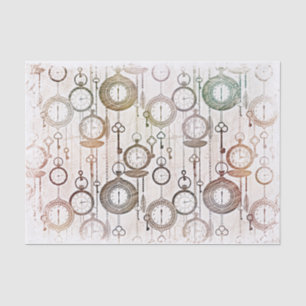 Old clocks, timepiece pattern, retro illustration tissue paper