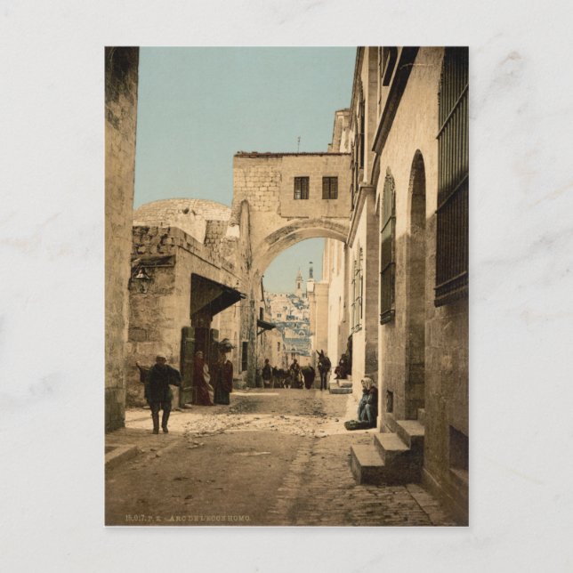 Old coloured photo of the Via Dolorosa in Jerusale Postcard (Front)
