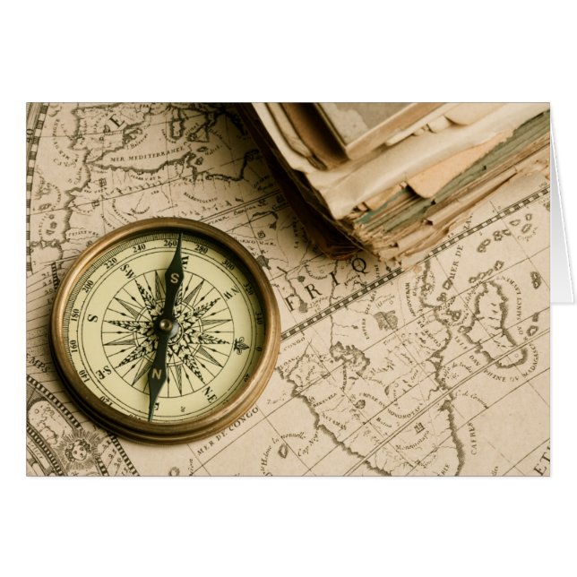 Old Compass Over Ancient Map (Front Horizontal)