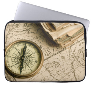 Old Compass Over Ancient Map Laptop Sleeve