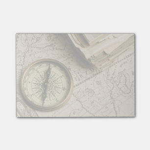 Old Compass Over Ancient Map Post-it Notes