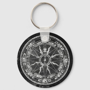 Old Compass Rose (B&W) Key Ring