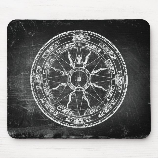 Old Compass Rose (B&W) Mouse Mat (Front)