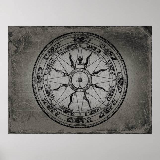 Old Compass Rose (B&W) Poster (Front)