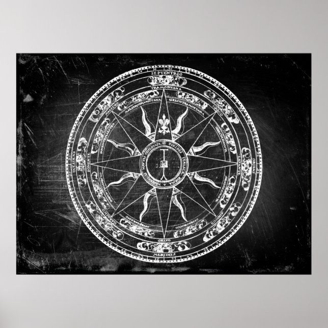 Old Compass Rose (B&W) Poster (Front)