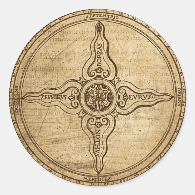 Old Compass Rose Classic Round Sticker (Front)
