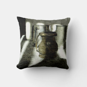 Old Copper and Pewter Mugs by Alexandra Cook Cushion
