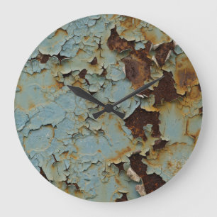 Old, corroded rusty metallic background. large clock