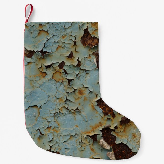 Old, corroded rusty metallic background. small christmas stocking (Front)