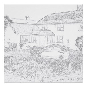 Old Cottage Line drawn Poster
