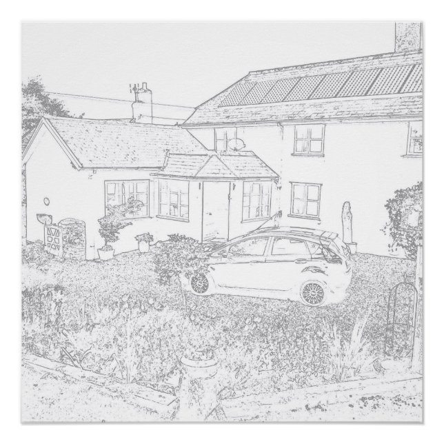 Old Cottage Line drawn Poster (Front)