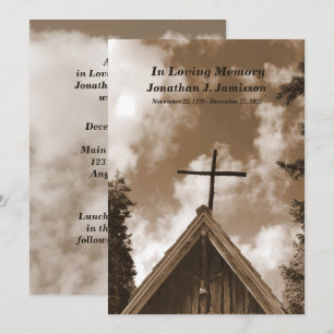 Old Country Church, Sepia Memorial Service Invite