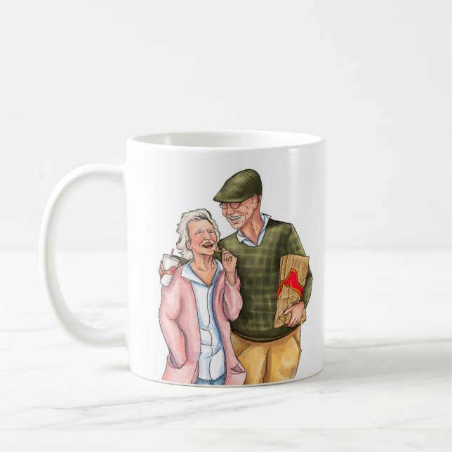 Old Couple full colour Anniversary Right Handed Coffee Mug (Left)