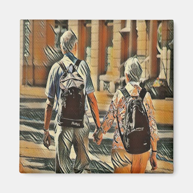 Old couple holding hands magnet (Front)