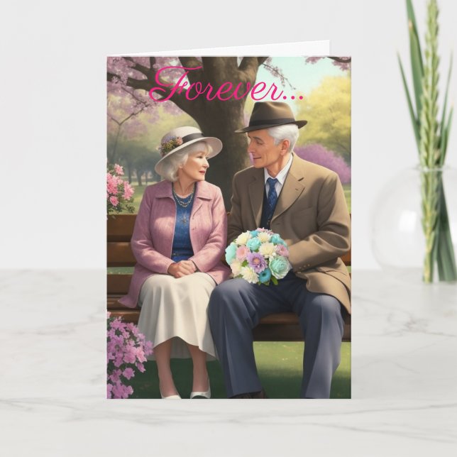 Old Couple in Park Anniversary Card (Front)