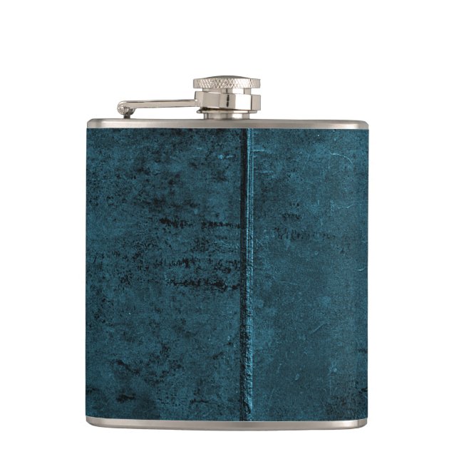 Old Cow Hide Look In Blue Hip Flask (Front)