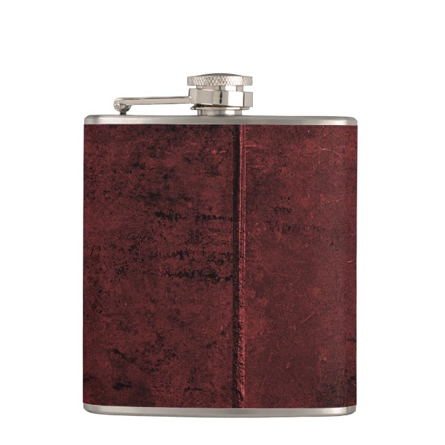 Old Cow Hide Look In Maroon Hip Flask (Front)