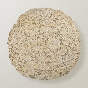 Old Crochet Lace Floral Pattern + your ideas Round Cushion