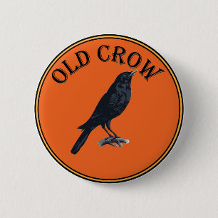 old crow 6 cm round badge