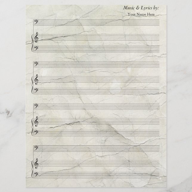Old Crumpled   Blank Sheet Music Bass Clef (Front)