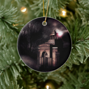 Old crypt in the dark forest ceramic tree decoration