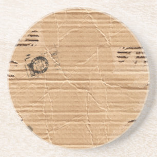 Old Damaged Brown Cardboard With Stamps And Stains Coaster