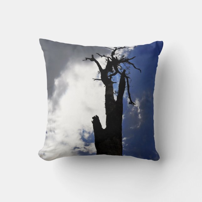 Old dead tree against dark cloudy sky cushion (Front)