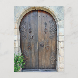 Old Decorative Wooden Door On Stone Wall Postcard