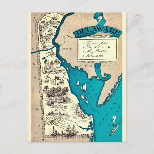 Old Delaware Map  Postcard (Front)