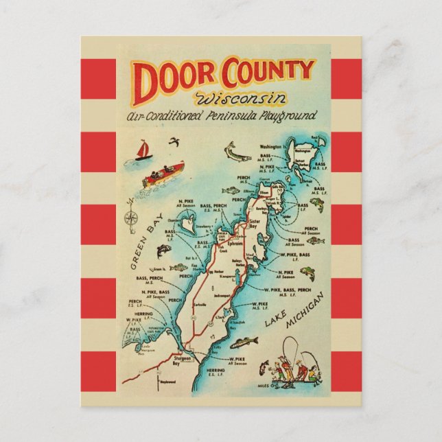 Old Door County Map Postcard (Front)