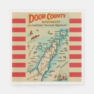 Old Door County Map Postcard Napkin