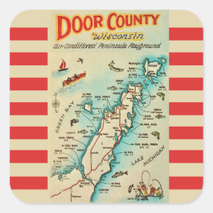 Old Door County Map Postcard Square Sticker