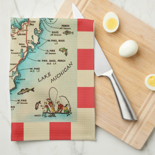 Old Door County Map Postcard Tea Towel