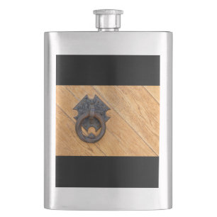 Old door knocker hip flask