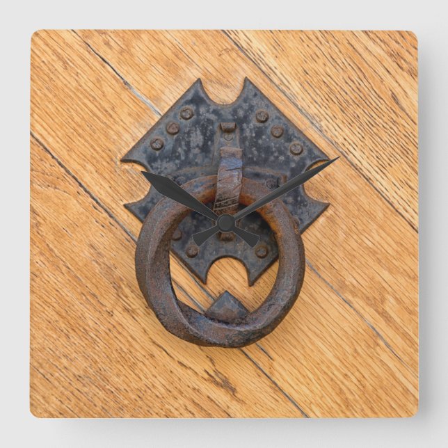 Old door knocker square wall clock (Front)