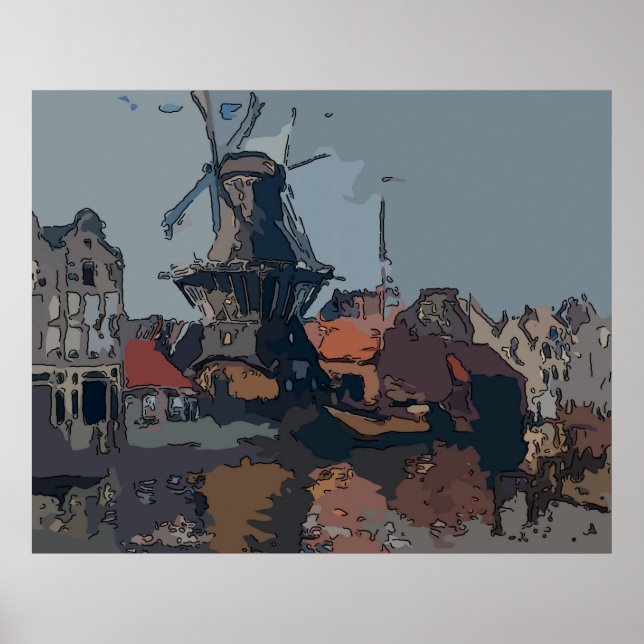 Old Dutch Windmill Painting Poster (Front)