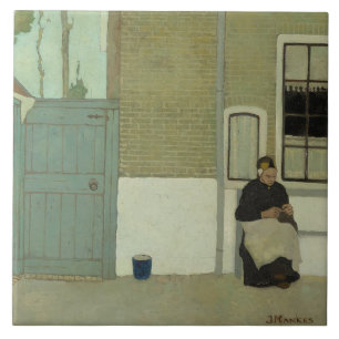 Old Dutch Woman in Front of her House (Jan Mankes) Tile