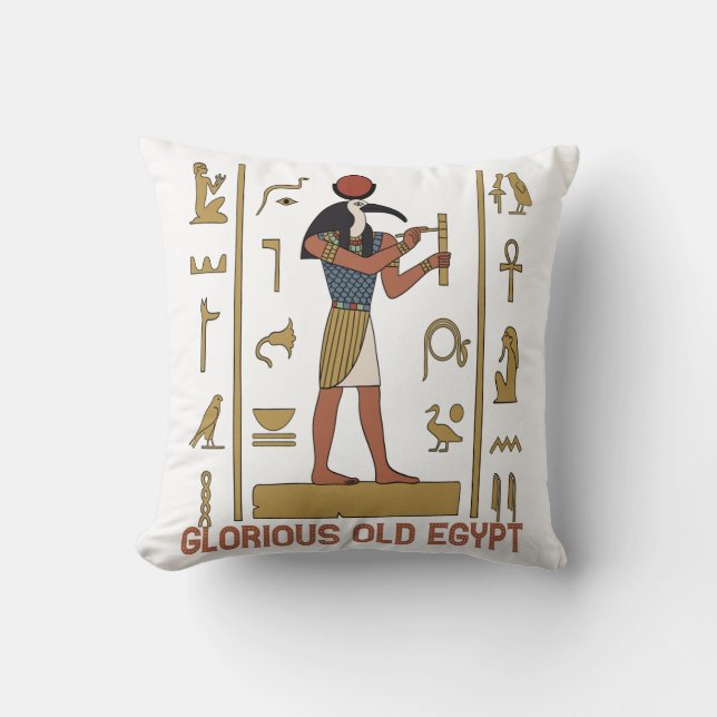 Old Egyptian Pharaonic God writing in Hieroglyphic Cushion (Front)