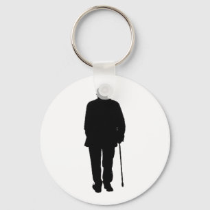 Old Elderly Man Walking Black Silhouette Drawing Key Ring