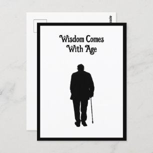 Old Elderly Man Walking Black Silhouette Drawing  Postcard