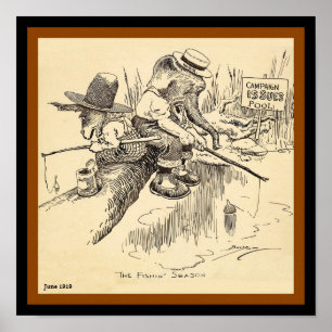 Old Election Elephant & Donkey Vote Fishing (copy) Poster