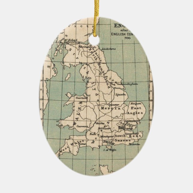 Old England Map Ceramic Tree Decoration (Front)
