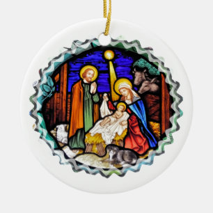 OLD ENGLAND NATIVITY WINDOW CERAMIC TREE DECORATION