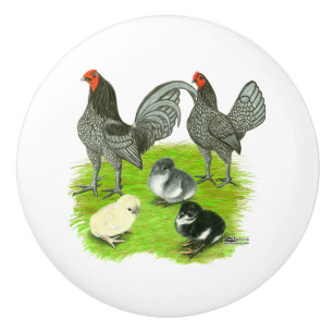 Old English Blue Game Family Ceramic Knob