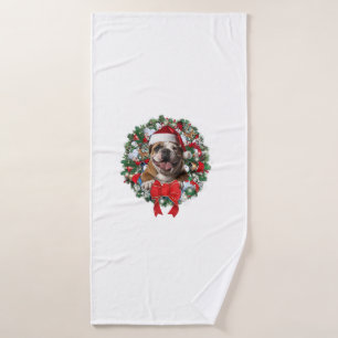 Old English Bulldog Christmas Wreath Decoration Xm Bath Towel
