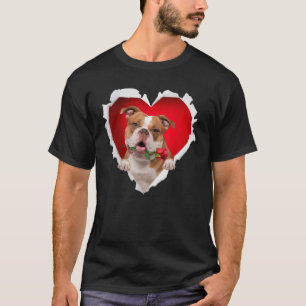 Old English Bulldog Dog Rose Heart Valentines Day T-Shirt