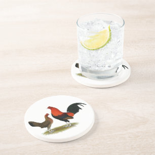Old English Game Bantams: BB Red Pair Coaster
